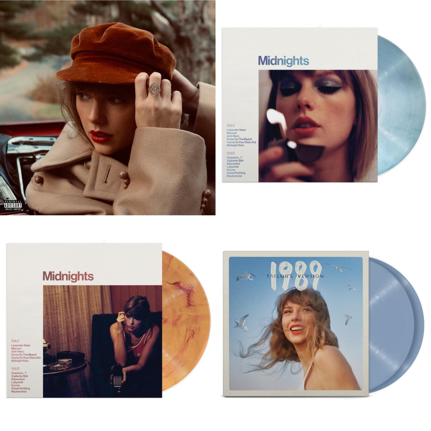 Taylor Swift - Red (Taylor's Version) (4LP) & Midnights (X) (Moonstone Blue LP Vinyl) & Midnights (X) (Blood Moon LP Vinyl) & 1989 (Taylor's Version) (2LP/Crystal Skies Blue Vinyl)