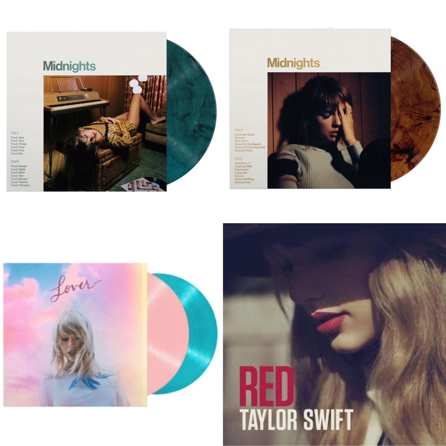 Taylor Swift - Midnights (X) (Jade Green LP Vinyl) & Midnights (X) (Mahogany Color LP Vinyl) & Lover & Red