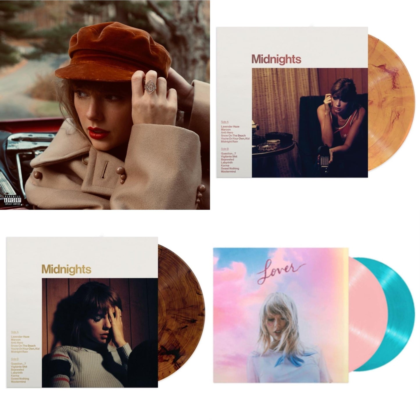 Taylor Swift - Red (Taylor's Version) (4LP) & Midnights (X) (Blood Moon LP Vinyl) & Midnights (X) (Mahogany Color LP Vinyl) & Lover