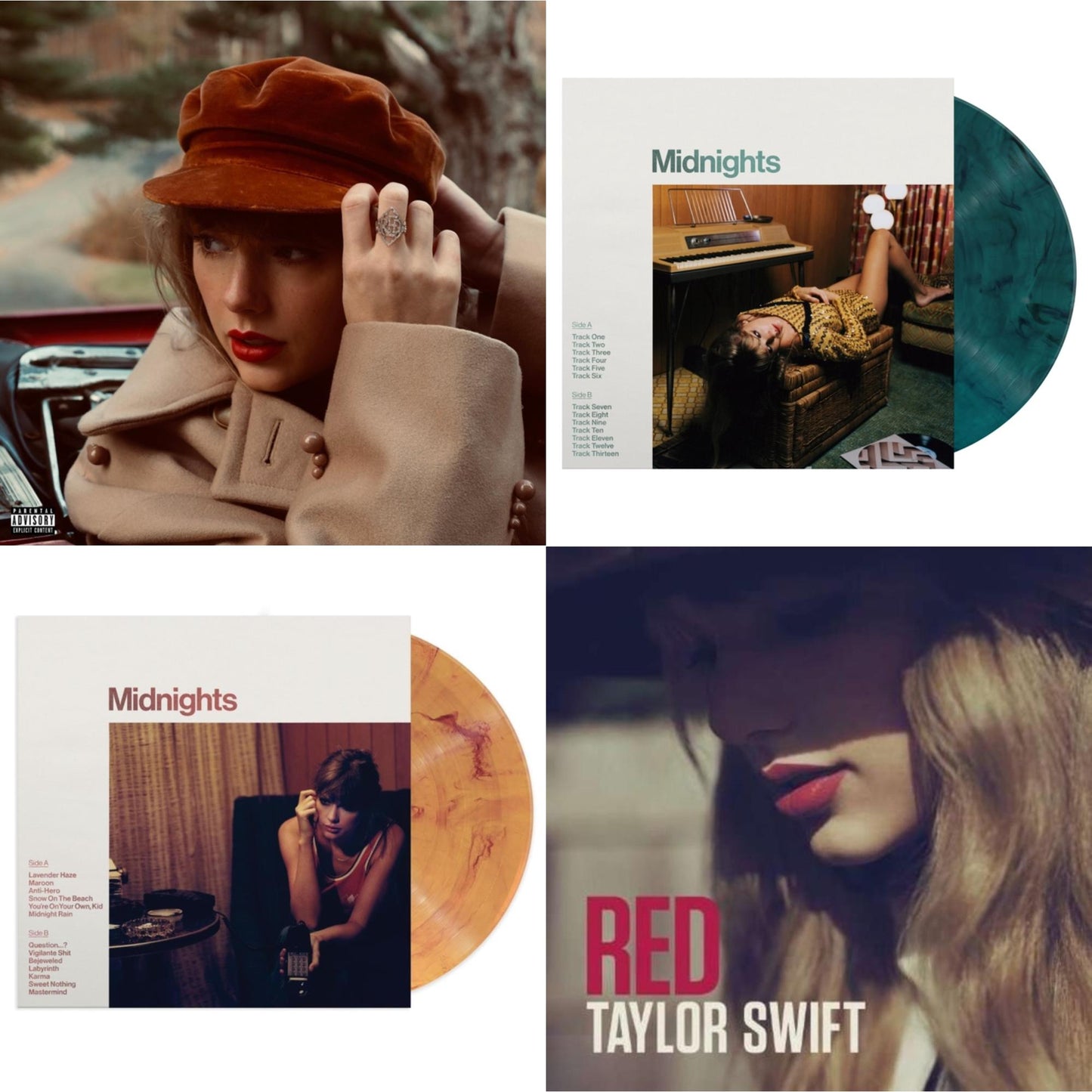 Taylor Swift - Red (Taylor's Version) (4LP) & Midnights (X) (Jade Green LP Vinyl) & Midnights (X) (Blood Moon LP Vinyl) & Red