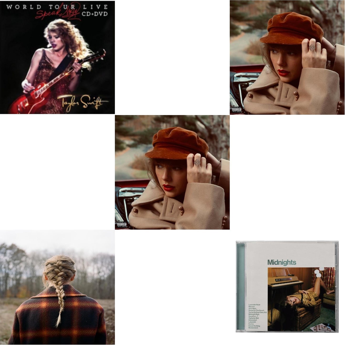 Taylor Swift - Evermore (X) & Red (Taylor's Version) (X) (2CD) & Red (Taylor's Version) (Edited) (2CD) & Midnights (X) (Jade Green CD) & Speak Now World Tour Live (CD/DVD)