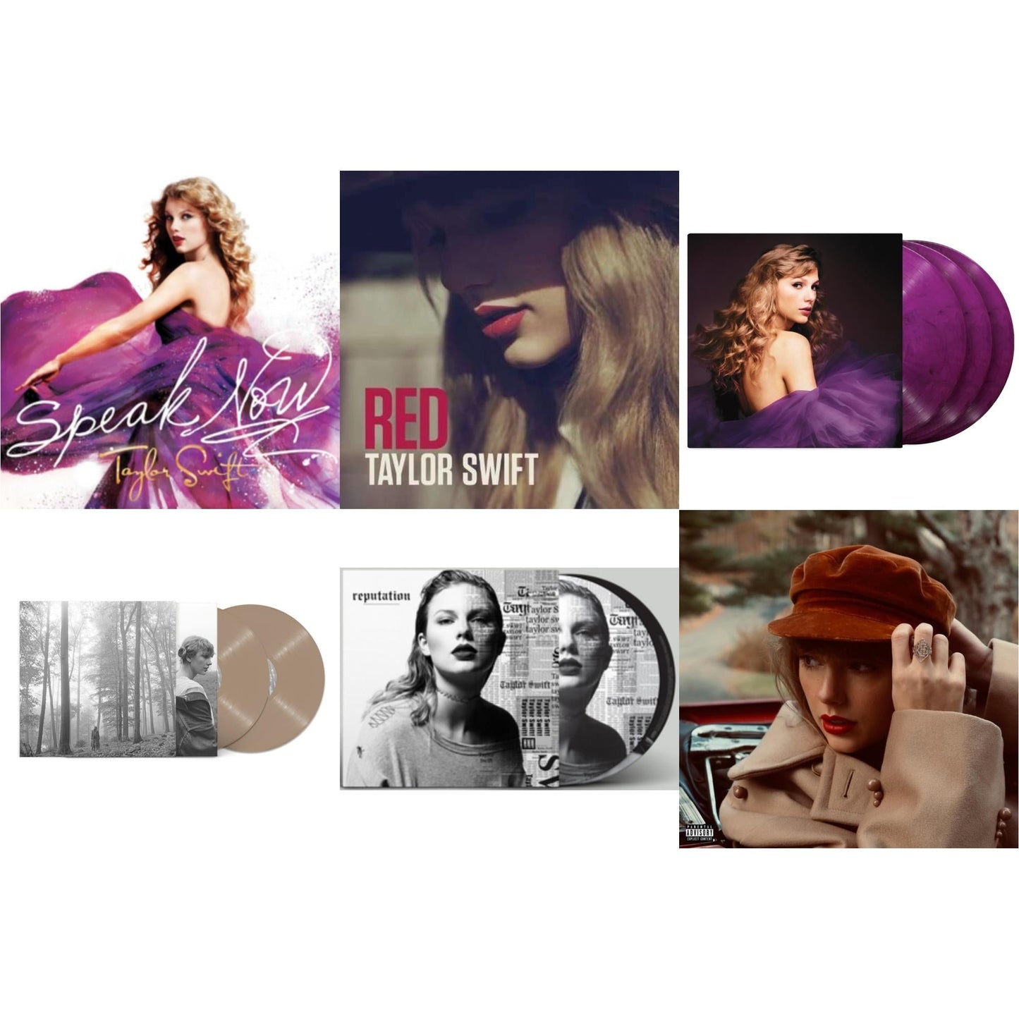 Taylor Swift - Folklore (X) (Beige Vinyl/2LP) & Red (Taylor's Version) (4LP) & Speak Now (Taylor's Version) (Orchid Marbled Vinyl/3LP) & Speak Now & Red & Reputation (Picture Disc)