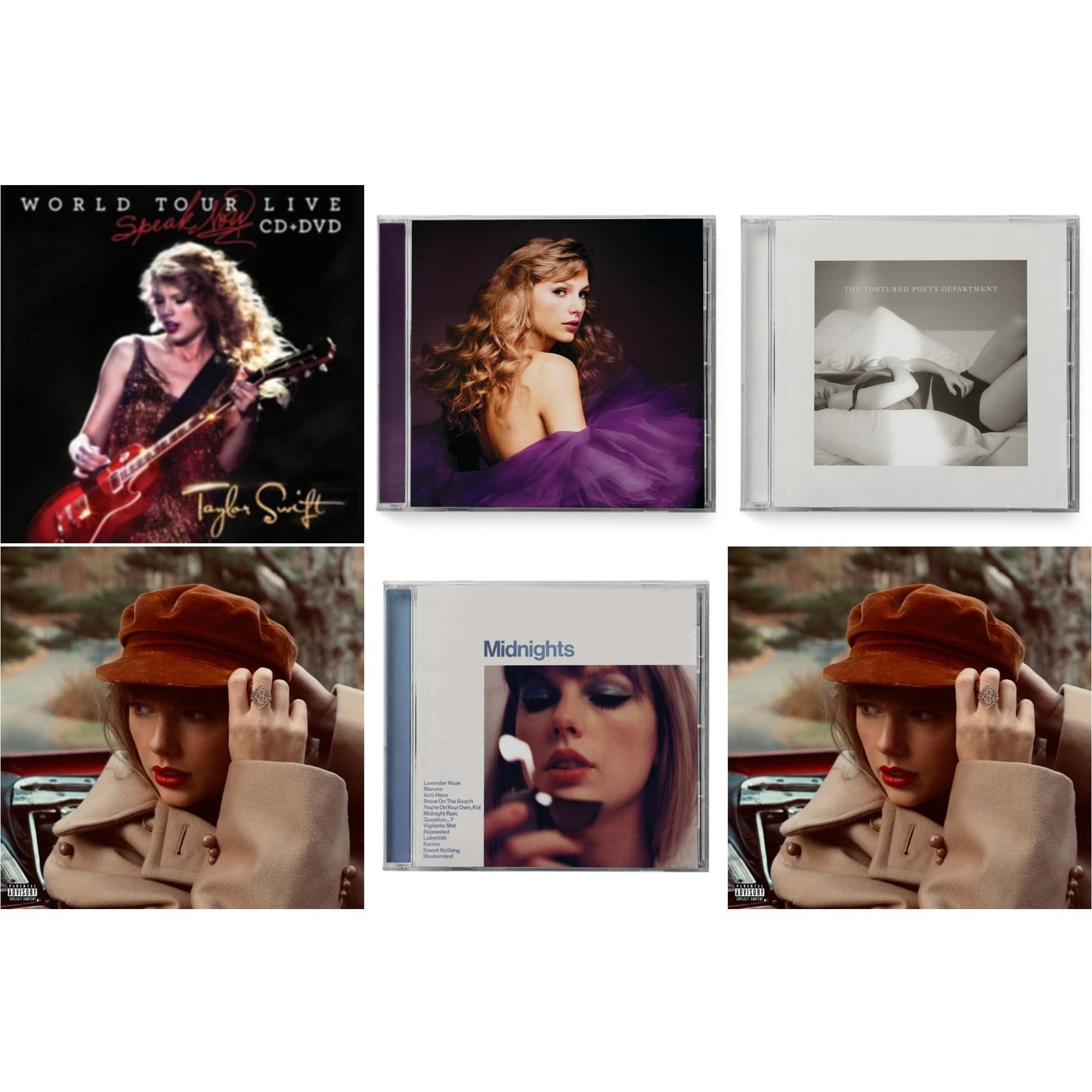 Taylor Swift - Red (Taylor's Version) (X) (2CD) & Red (Taylor's Version) (Edited) (2CD) & Midnights (X) (Moonstone Blue CD) & Speak Now (Taylor's Version) (2CD) & Tortured Poets Department (X) (Manuscript- Bonus Track) & Speak Now World Tour Live