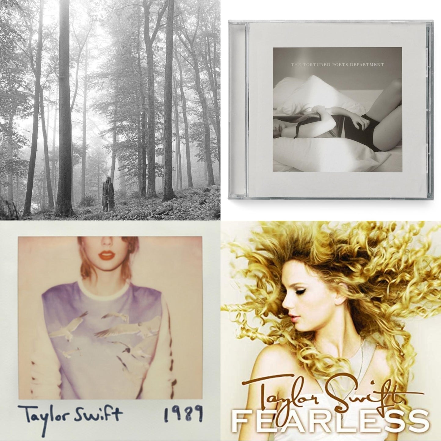 Taylor Swift - Folklore (Edited) & Tortured Poets Department (X) (Manuscript- Bonus Track) & 1989 & Fearless - CD Bundle