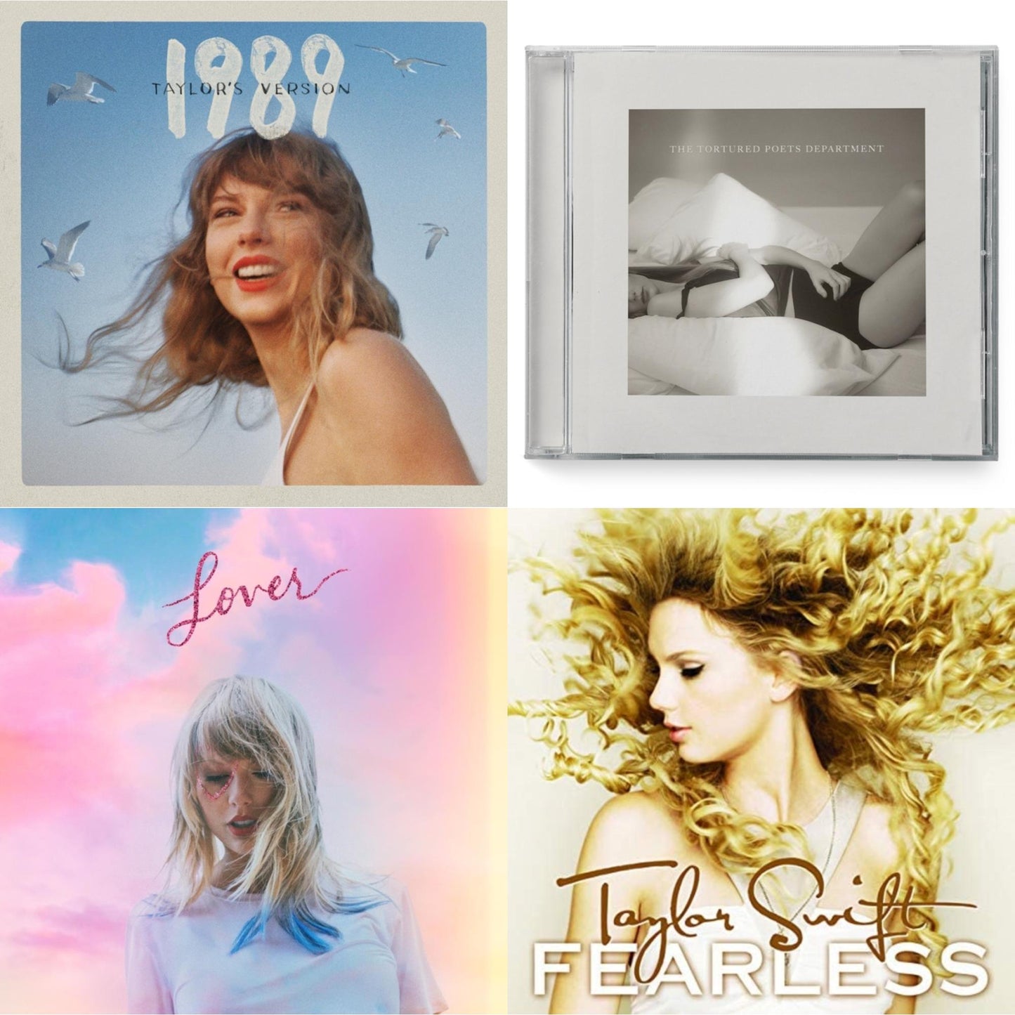 Taylor Swift - 1989 (Taylor's Version) & Tortured Poets Department (X) (Manuscript- Bonus Track) & Lover (Deluxe) (Version 4) & Fearless - CD Bundle