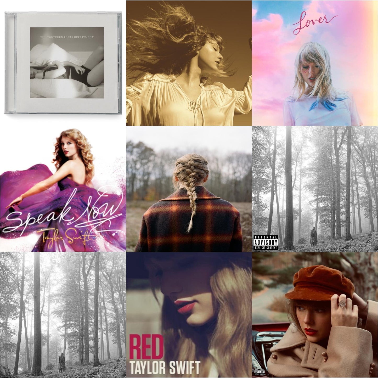 Taylor Swift - Folklore (Edited) & Folklore (X) & Evermore (X) & Fearless (Taylor's Version) (2CD) & Red (Taylor's Version) (Edited) (2CD) & Tortured Poets Department (X) (Manuscript- Bonus Track) & Speak Now & Red & Lover (Deluxe) (Version 4)