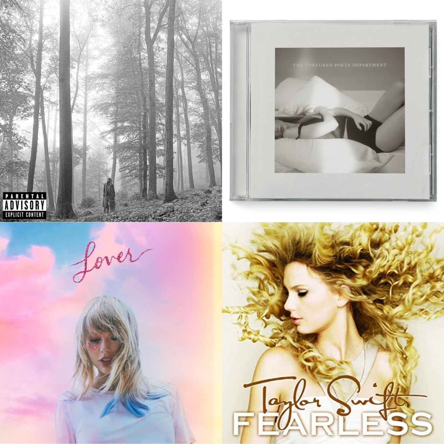 Taylor Swift - Folklore (X) & Tortured Poets Department (X) (Manuscript- Bonus Track) & Lover (Deluxe) (Version 1) & Fearless - CD Bundle