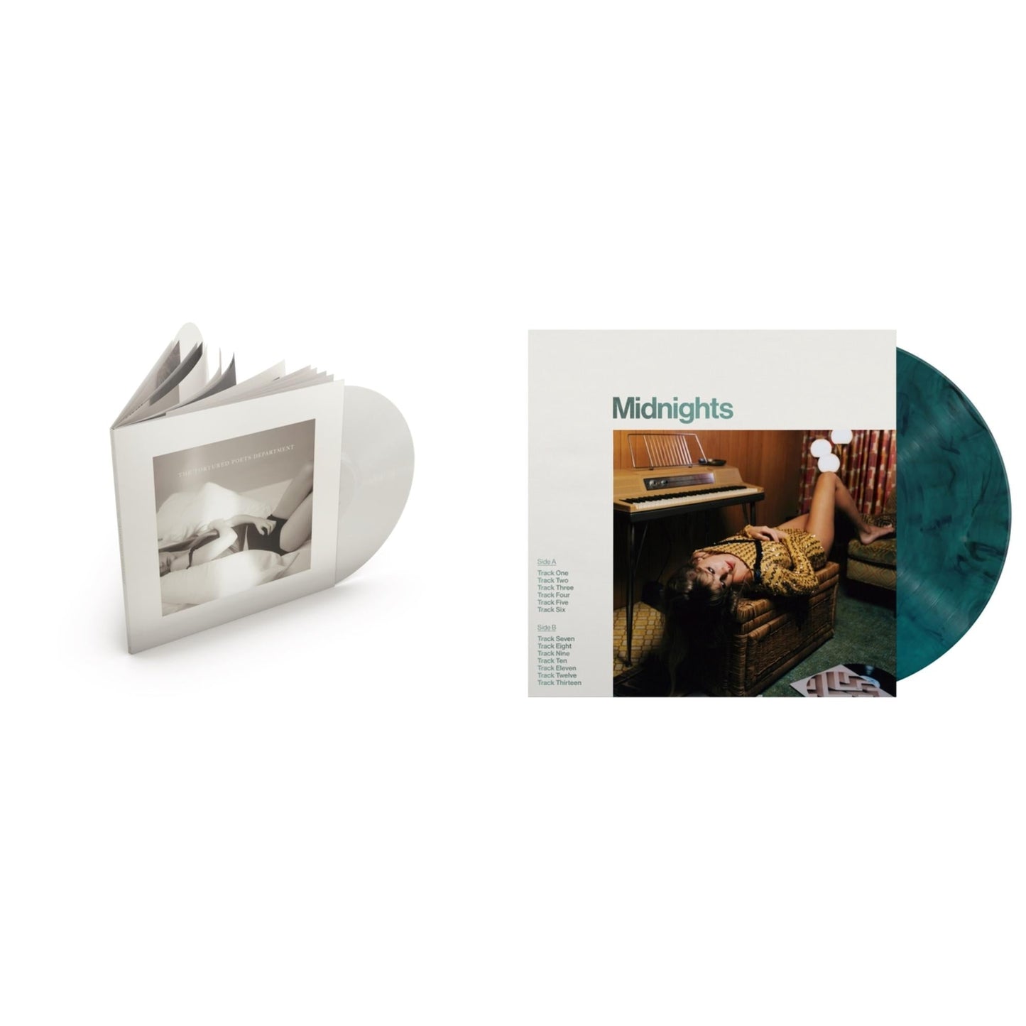 Taylor Swift - Midnights (X) (Jade Green LP Vinyl) & Tortured Poets Department (X) (Ghosted White Vinyl/2LP/Manuscript- Bonus Track)