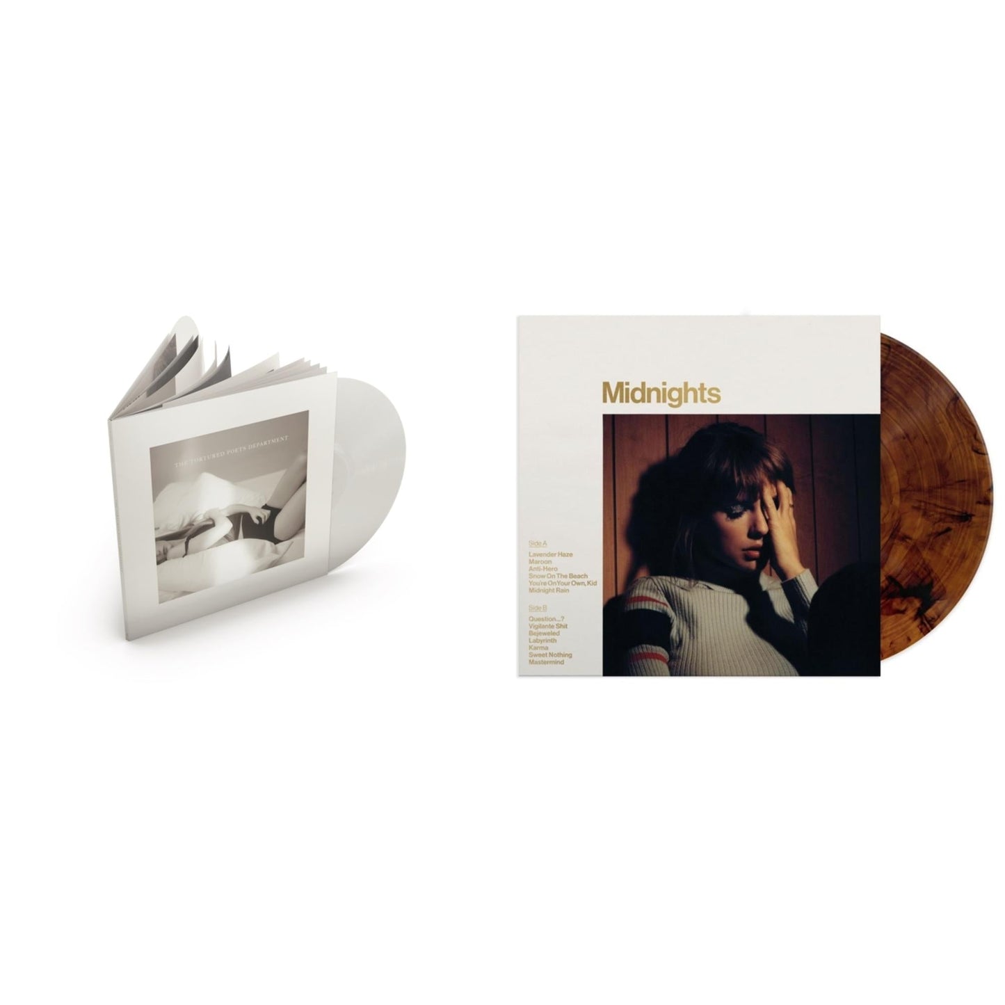 Taylor Swift - Midnights (X) (Mahogany Color LP Vinyl) & Tortured Poets Department (X) (Ghosted White Vinyl/2LP/Manuscript- Bonus Track)