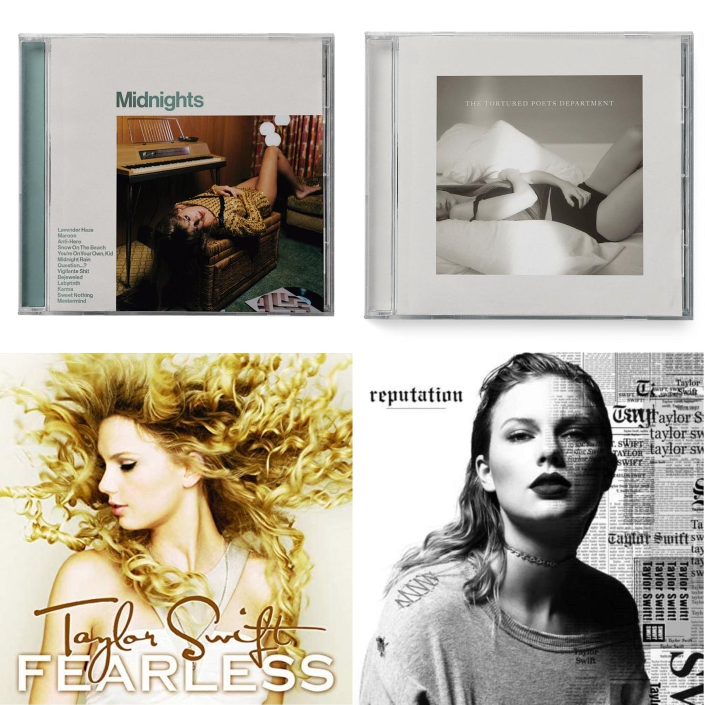 Taylor Swift - Midnights (X) (Jade Green CD) & Tortured Poets Department (X) (Manuscript- Bonus Track) & Fearless & Reputation