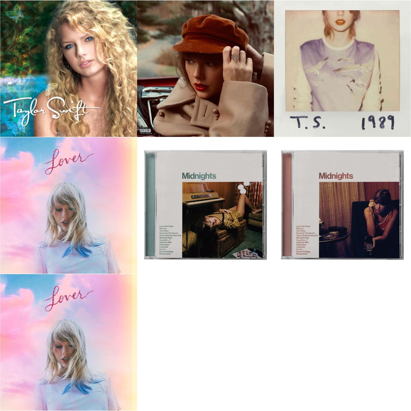 Taylor Swift - Red (Taylor's Version) (Edited) (2CD) & Midnights (X) (Jade Green CD) & Midnights (X) (Blood Moon CD) & Taylor Swift & Lover (Deluxe) (Version 1) & Lover (Deluxe) (Version 2) & 1989