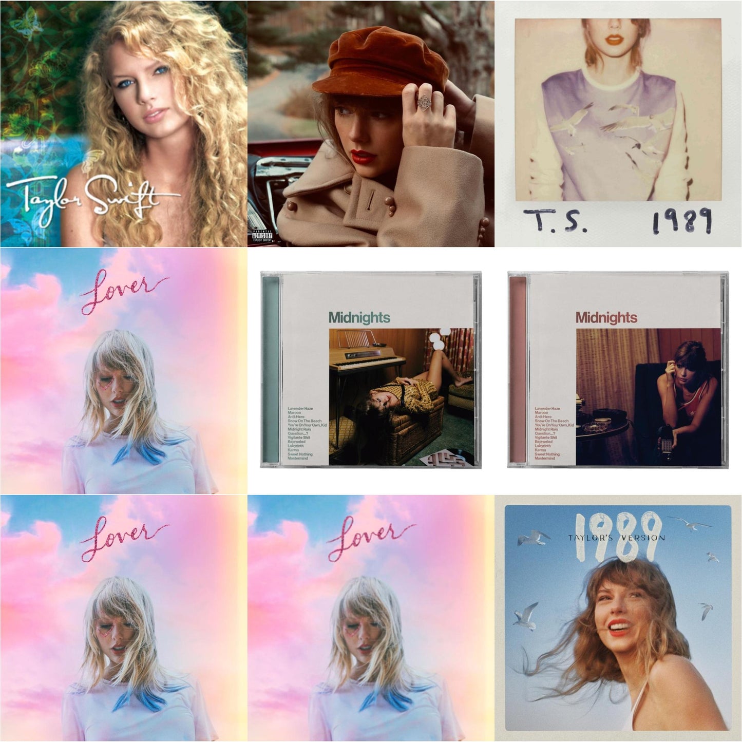 Taylor Swift - Red (Taylor's Version) (Edited) (2CD) & Midnights (X) (Jade Green CD) & Midnights (X) (Blood Moon CD) & 1989 (Taylor's Version) & Taylor Swift & Lover (Deluxe) (Version 1) & Lover (Deluxe) (Version 2) & Lover & 1989