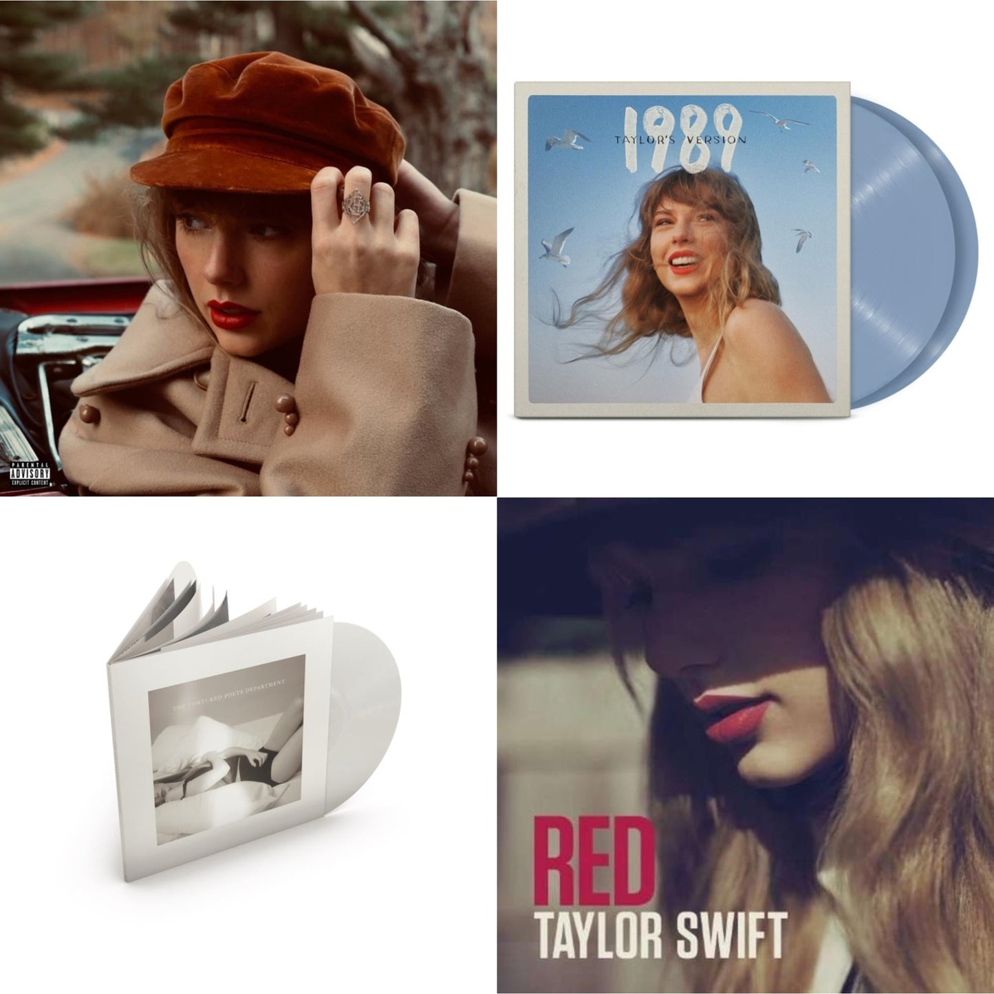 Taylor Swift - Red (Taylor's Version) (4LP) & 1989 (Taylor's Version) (2LP/Crystal Skies Blue Vinyl) & Tortured Poets Department (X) (Ghosted White Vinyl/2LP/Manuscript- Bonus Track) & Red
