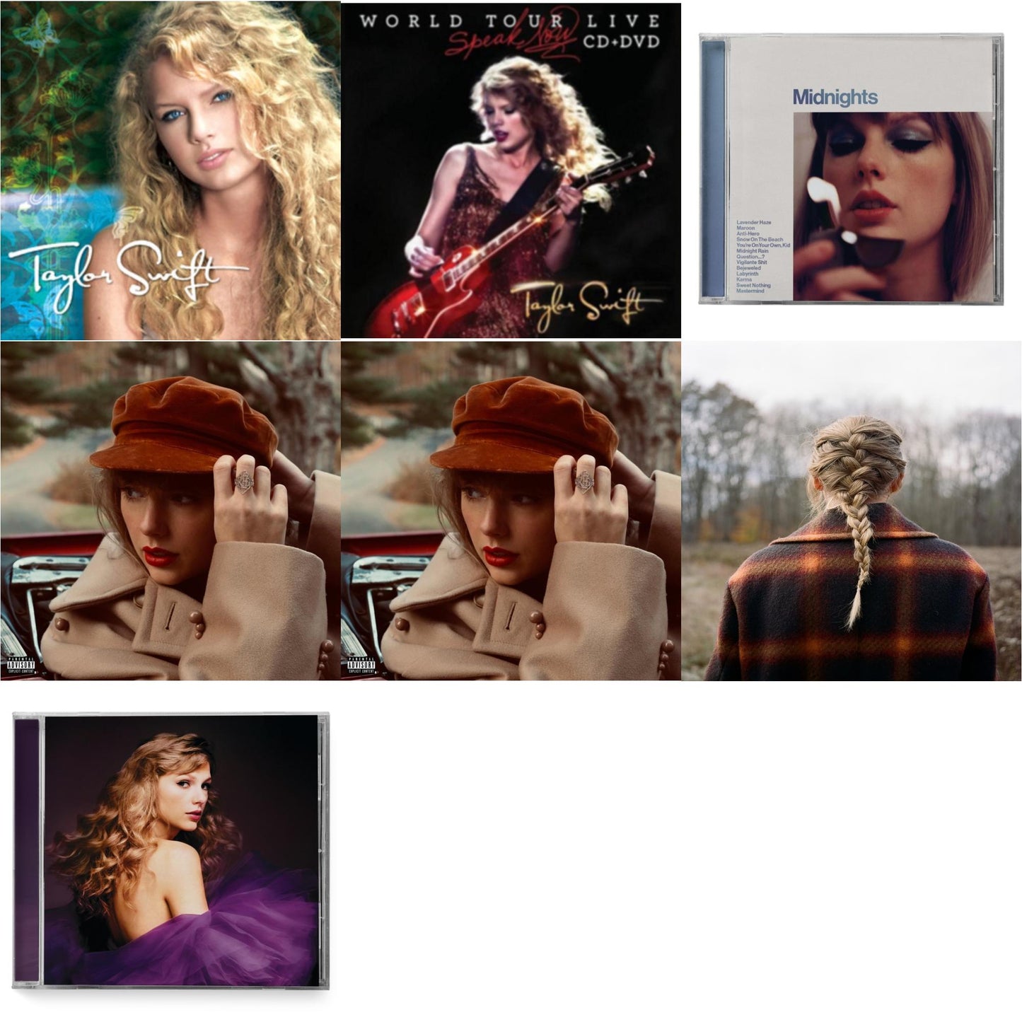 Taylor Swift - Evermore (X) & Red (Taylor's Version) (X) (2CD) & Red (Taylor's Version) (Edited) (2CD) & Midnights (X) (Moonstone Blue CD) & Speak Now (Taylor's Version) (2CD) & Taylor Swift & Speak Now World Tour Live (CD/DVD)