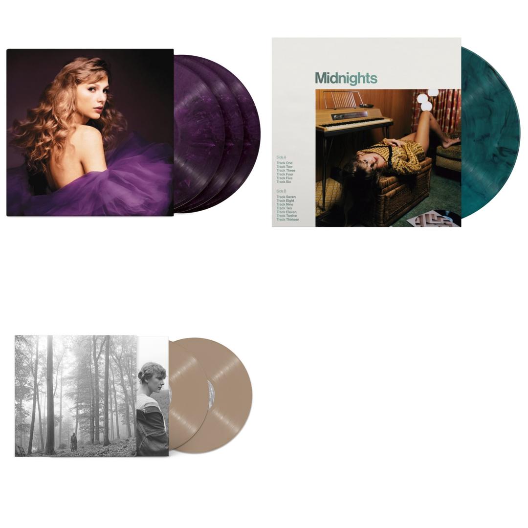 Taylor Swift - Fearless (Taylor's Version) (Gold Vinyl/3LP) & Midnights (X) (Jade Green LP Vinyl) & Speak Now (Taylor's Version) (Violet Marbled Vinyl/3LP)