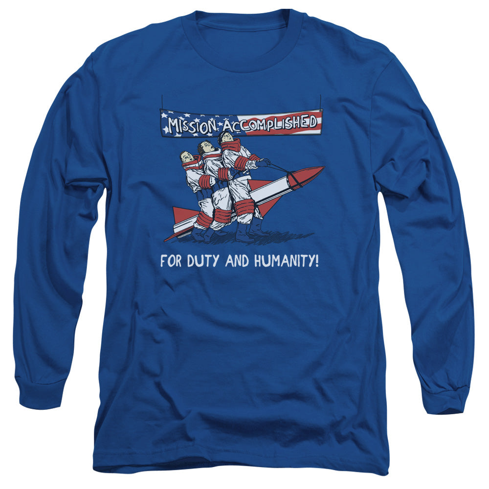 Three Stooges Mission Accomplished Mens Long Sleeve Shirt Royal Officially Licensed