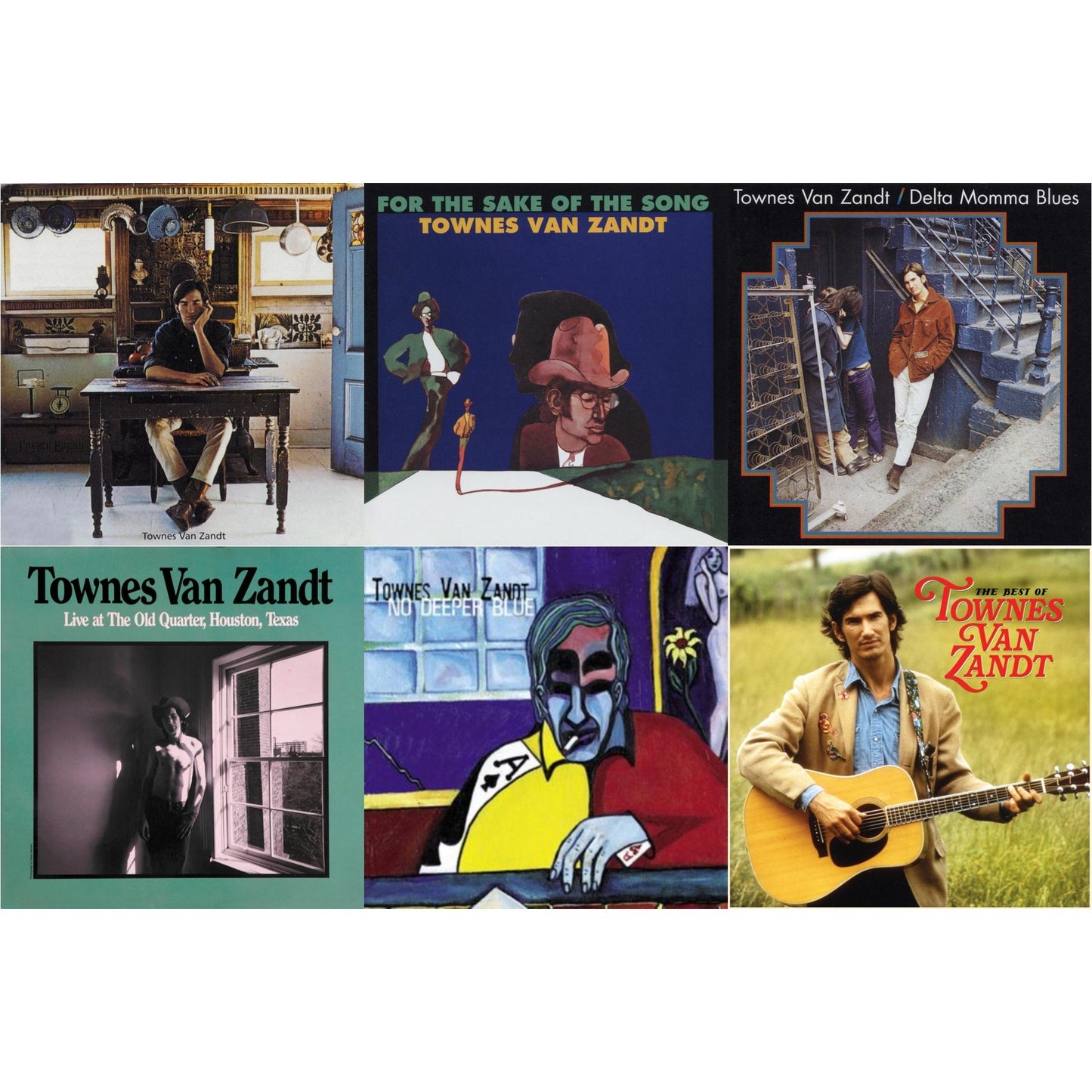 Townes Van Zandt - Townes Van Zandt & For The Sake Of The Song & Delta Momma Blues & Live At The Old Quarter Houston Texas & No Deeper Blue & Best Of Townes Van Zandt - LP Vinyl Bundle