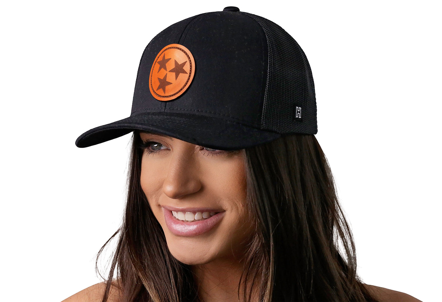 Tennessee Flag HAKA Trucker Hat Leather Black TN Snapback