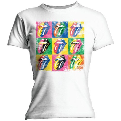 The Rolling Stones Juniors Rolling Stones: Warhol Tongue Skinny T-Shirt, White, Small Mens T Shirt Officially Licensed