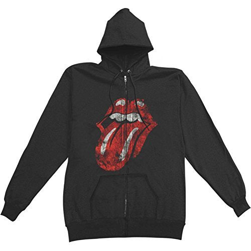 The Rolling Stones Men'S Rolling Stones Distressed Tongue Zip-Up Hoodie, Black, X-Large Mens T Shirt Officially Licensed