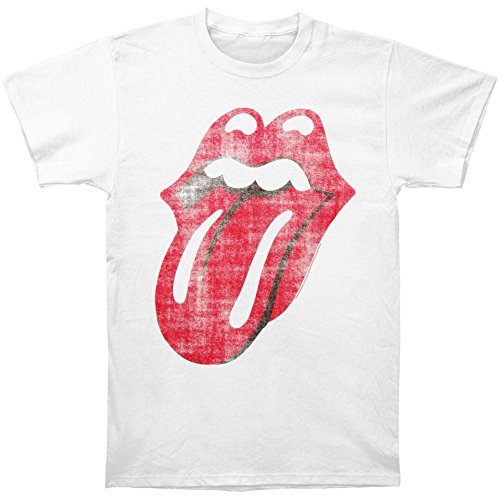 The Rolling Stones Men'S Stones Classic Distressed Tongue On White T-Shirt, White, Large Mens T Shirt Officially Licensed
