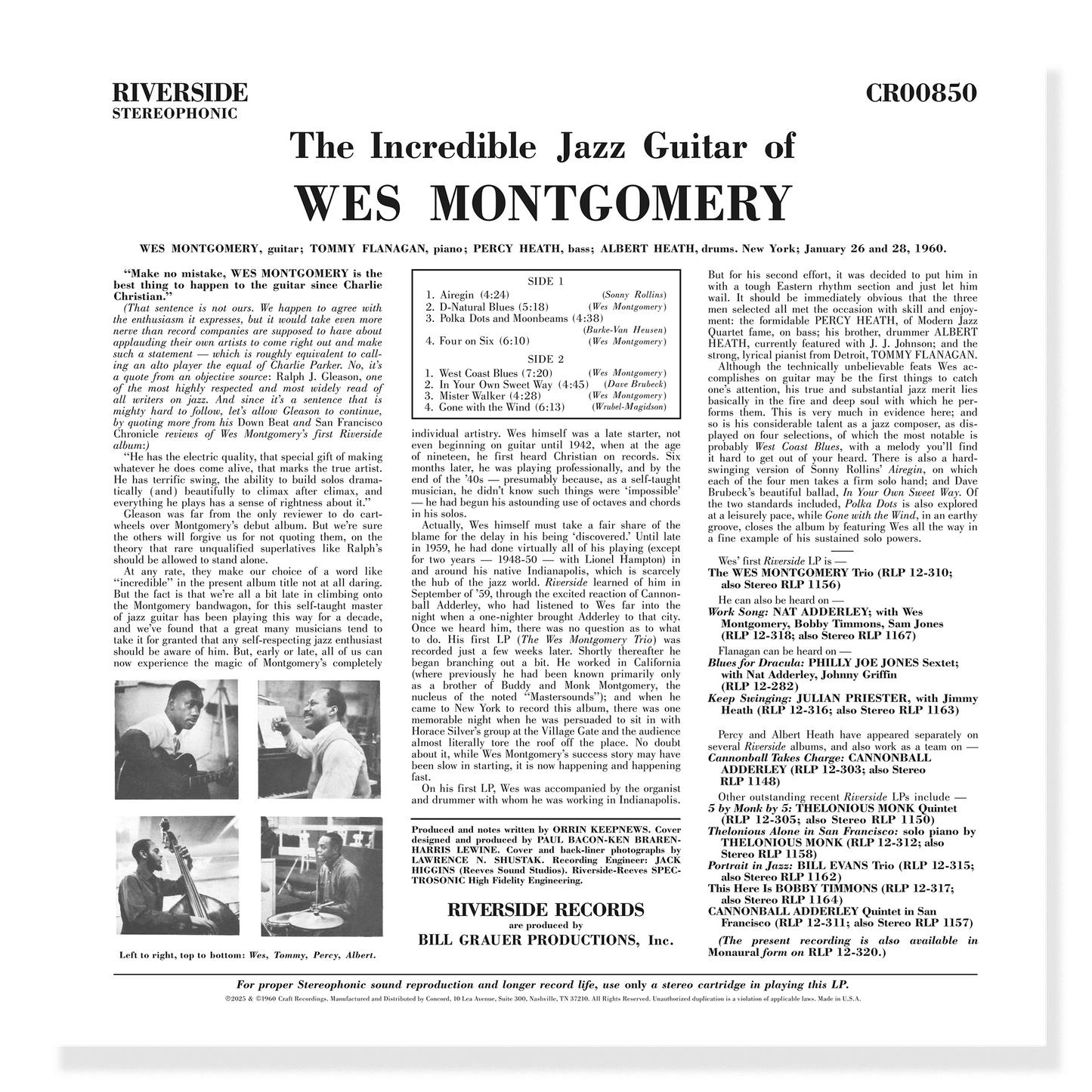 The Incredible Jazz Guitar Of Wes Montgomery (Original Jazz Classics Series) (180g LP) Vinyl Record