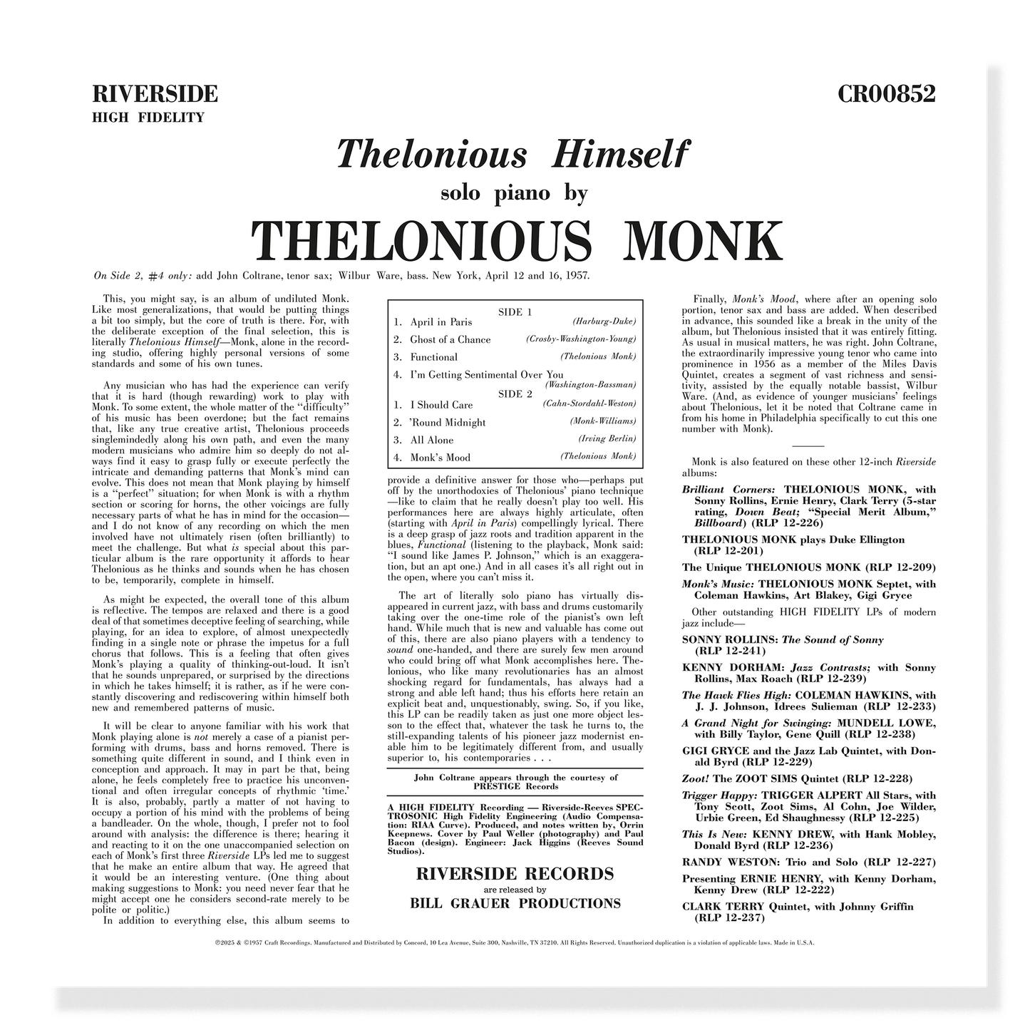 Thelonious Himself (Original Jazz Classics Series) (180g LP) Vinyl Record