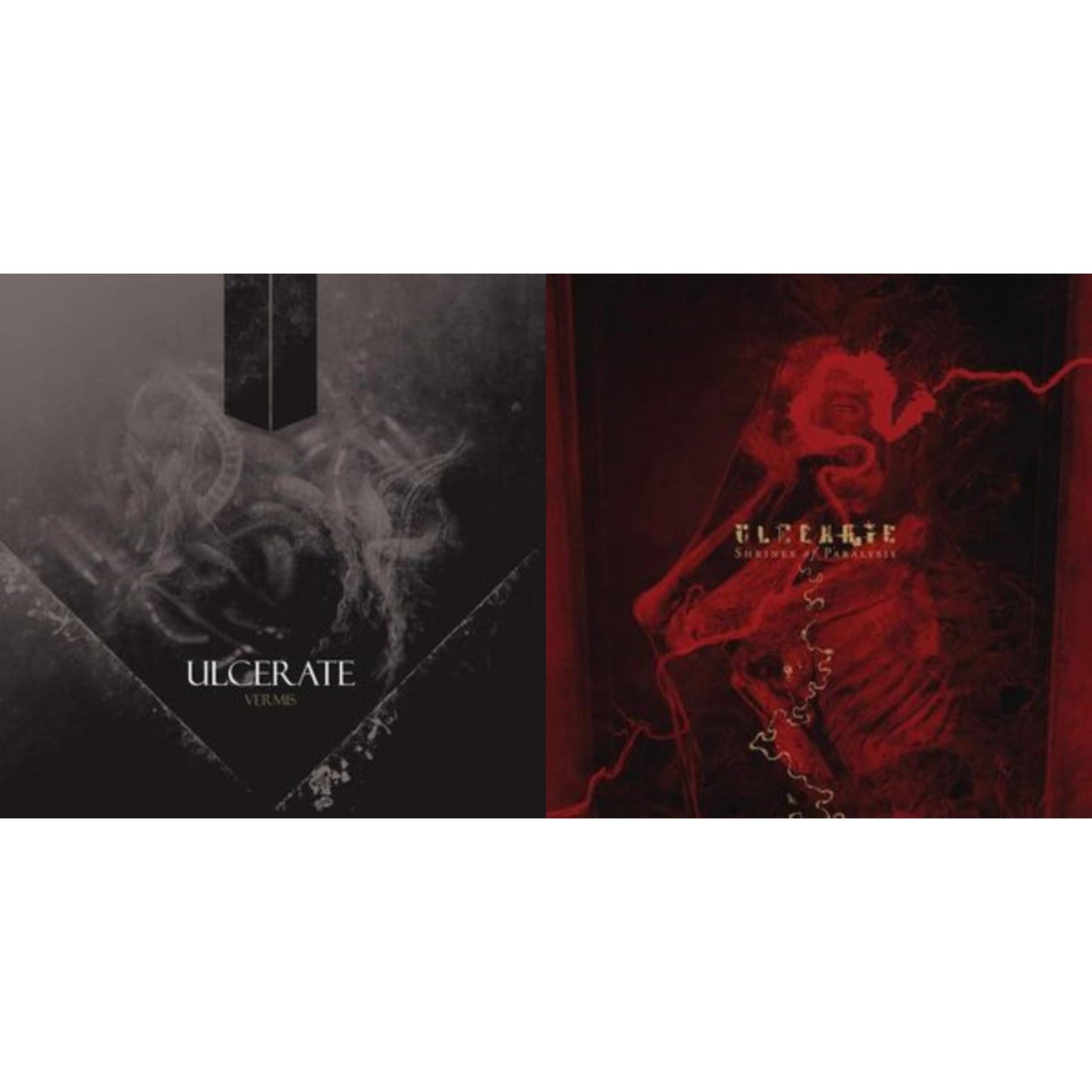 Ulcerate - Vermis (2LP/Clear, Black, Gold, Silver Splatter Vinyl/Clear, Black, Gold Smoke, Gold Splatter Vinyl) & Shrines Of Paralysis (Black Trans. Gold & Red Half & Half W/ Red, Gold & Black Splatter Vinyl/2LP)