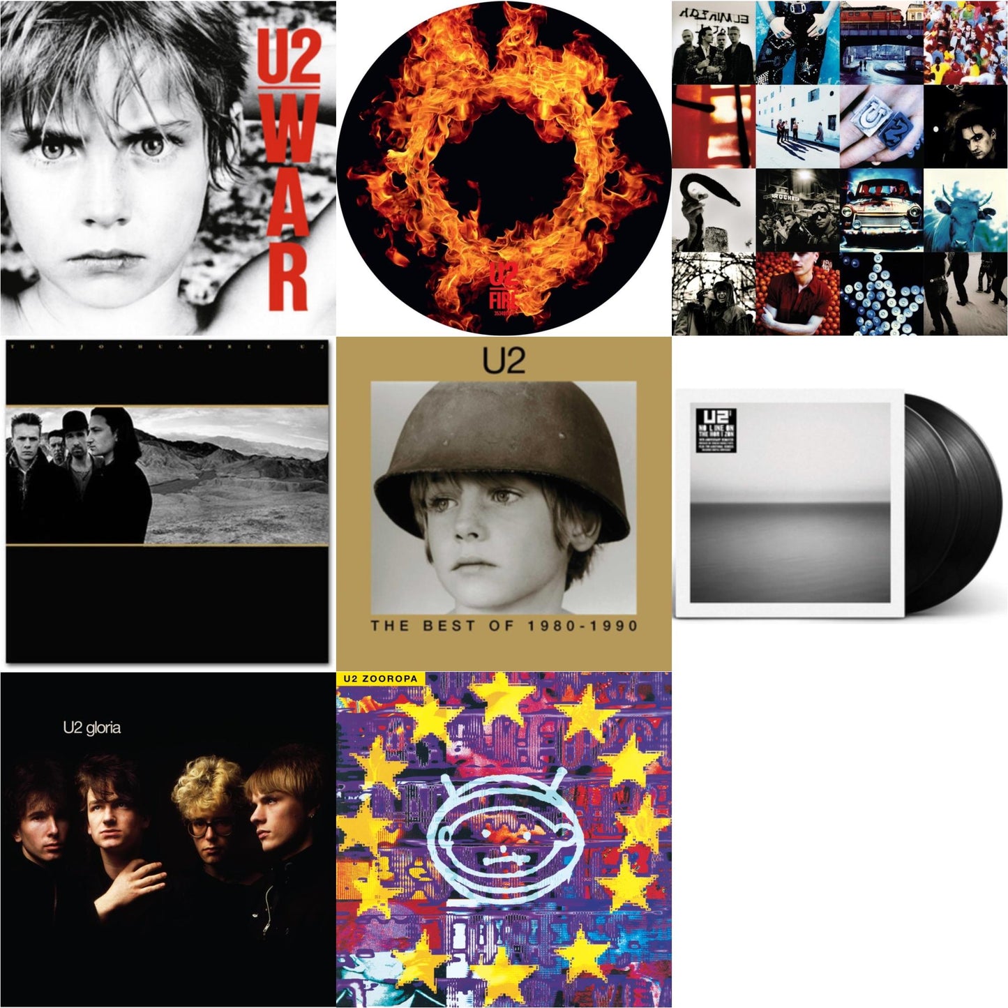 U2 - War & Fire (40Th Anniversary Edition/Picture Disc) & Achtung Baby (30Th Anniversary) (Deluxe Red/Blue Vinyl/2LP) & Joshua Tree & Best Of 1980-1990 (180G/2 LP) & No Line On The Horizon (2 LP) & Gloria (40Th Anniversary/180G/Transparent Yellow LP