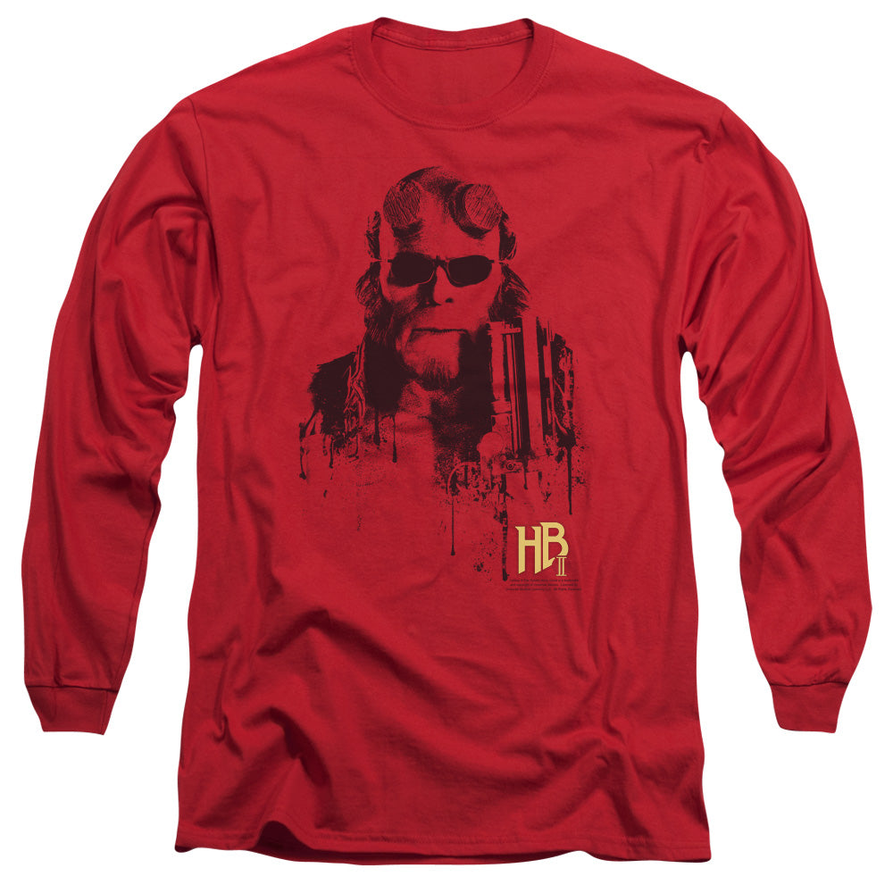 Hellboy Ii Splatter Gun Mens Long Sleeve Shirt Red Officially Licensed Officially Licensed