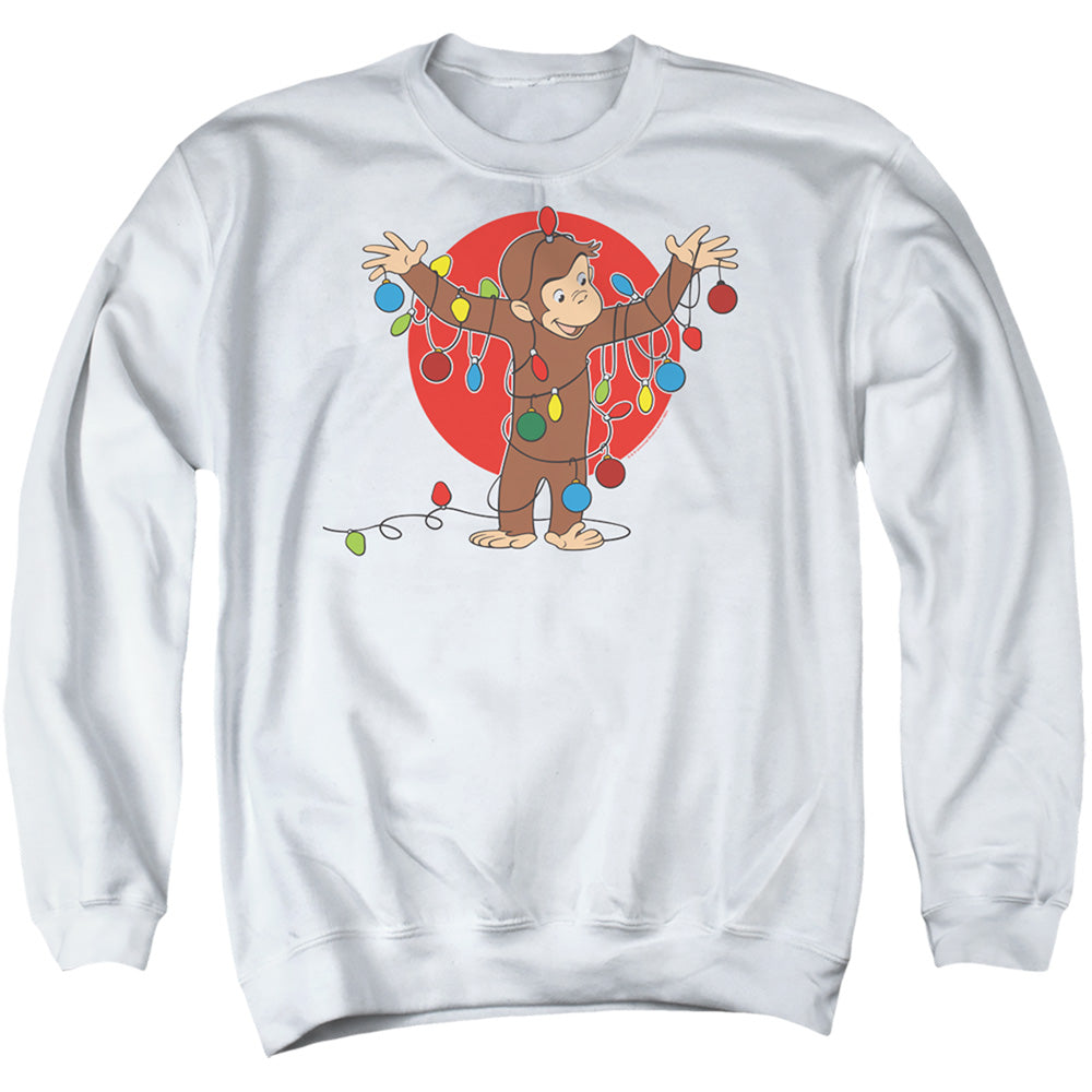 Curious George Lights Mens Crewneck Sweatshirt White Officially Licensed