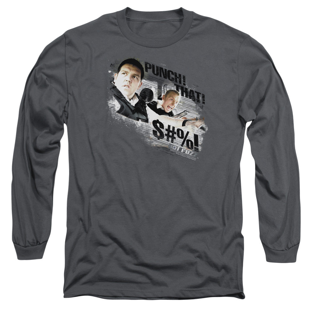 Hot Fuzz Punch That Mens Long Sleeve Shirt Charcoal Officially Licensed Officially Licensed