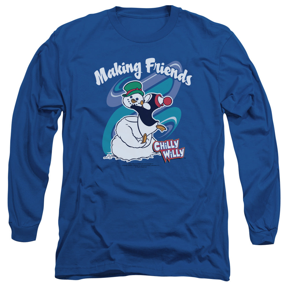 Chilly Willy Making Friends Mens Long Sleeve Shirt Royal Blue Officially Licensed