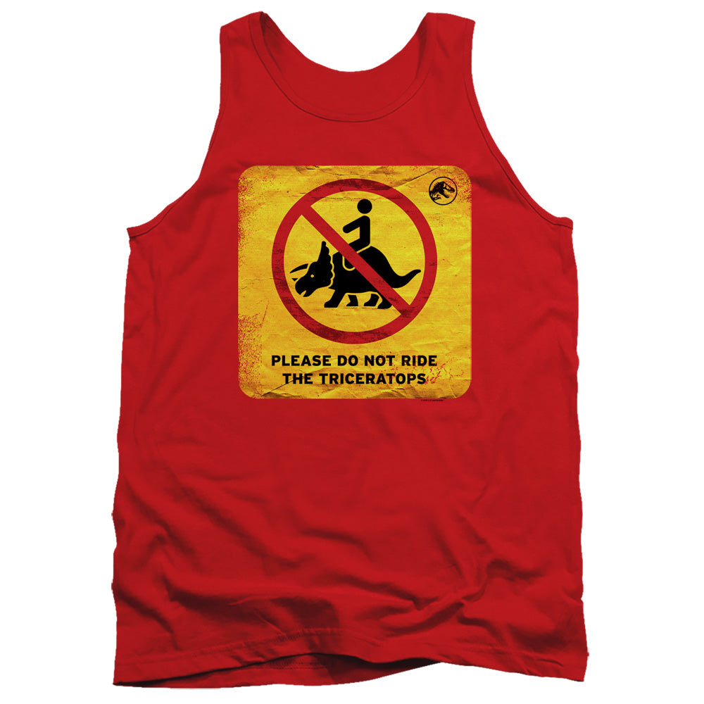 Jurassic World Don'T Ride Sign Mens Tank Top Shirt Red Officially Licensed