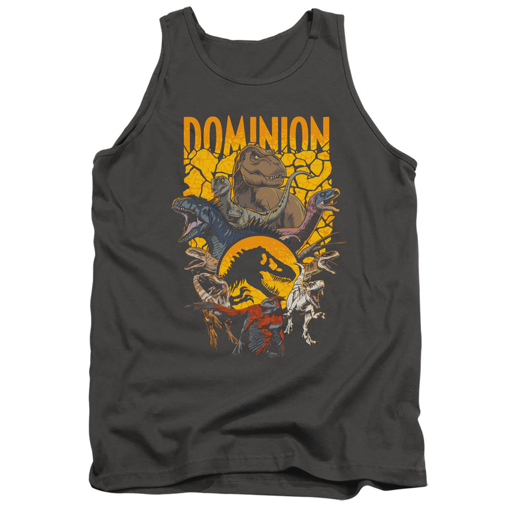 Jurassic World Dominion Pack Illustrated Mens Tank Top Shirt Charcoal Officially Licensed