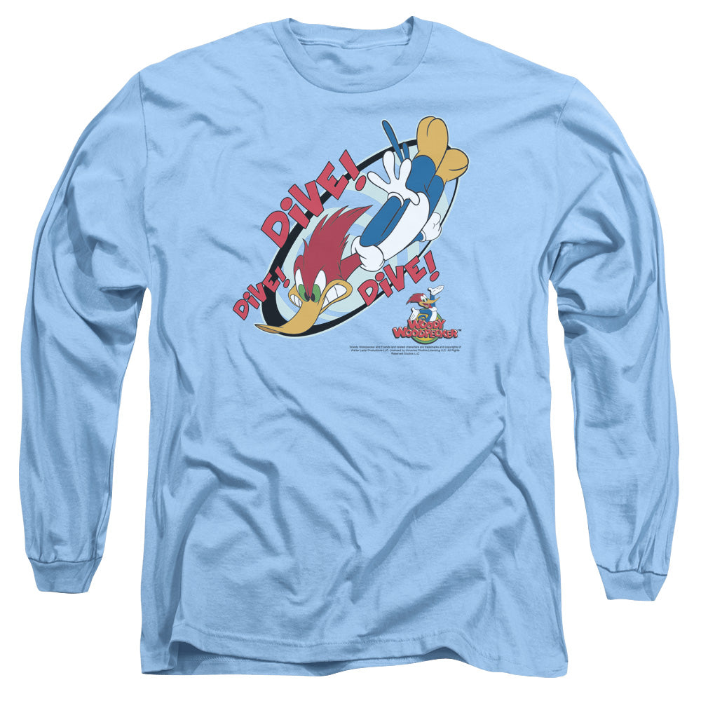 Woody Woodpecker Dive Mens Long Sleeve Shirt Carolina Blue Officially Licensed