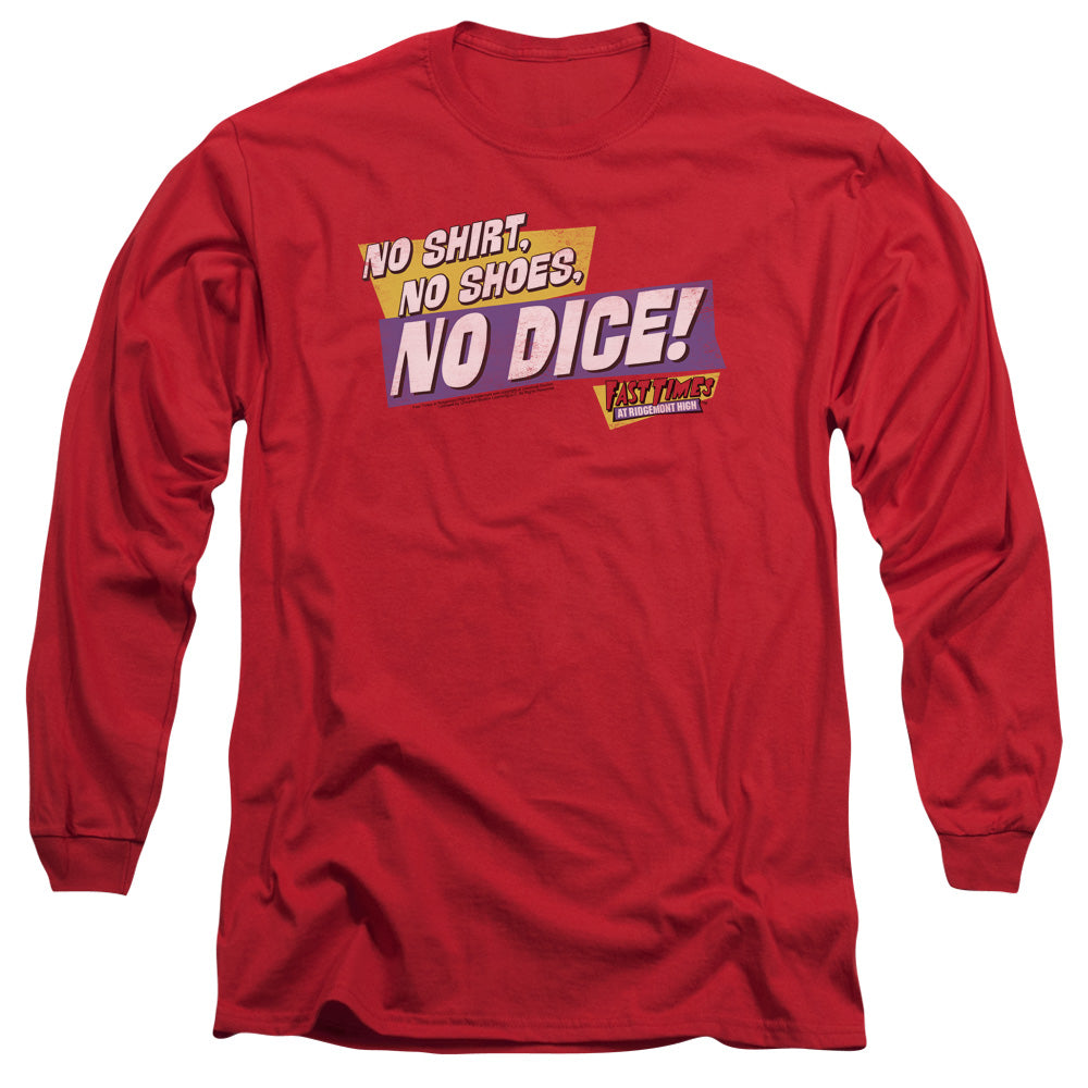 Fast Times Ridgemont High No Dice Mens Long Sleeve Shirt Red Red Officially Licensed