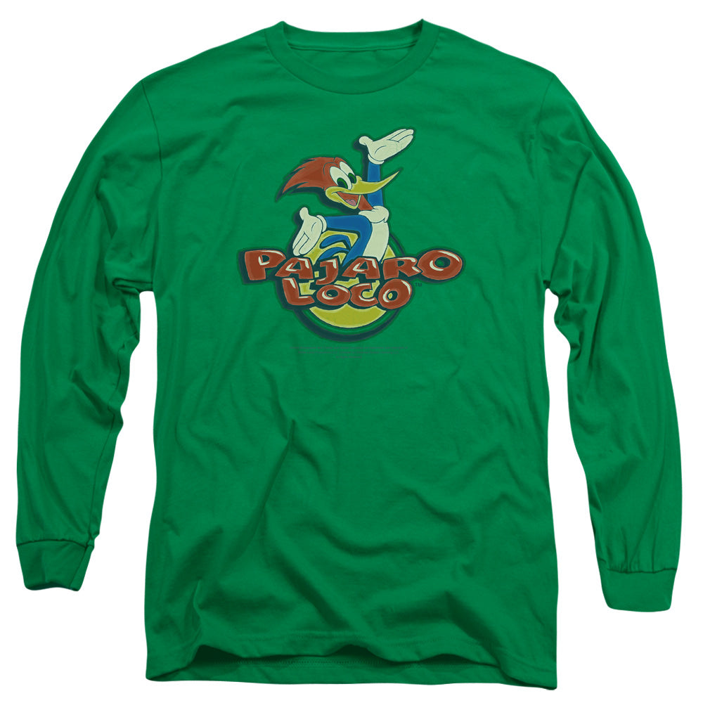Woody Woodpecker Loco Mens Long Sleeve Shirt Kelly Green Officially Licensed
