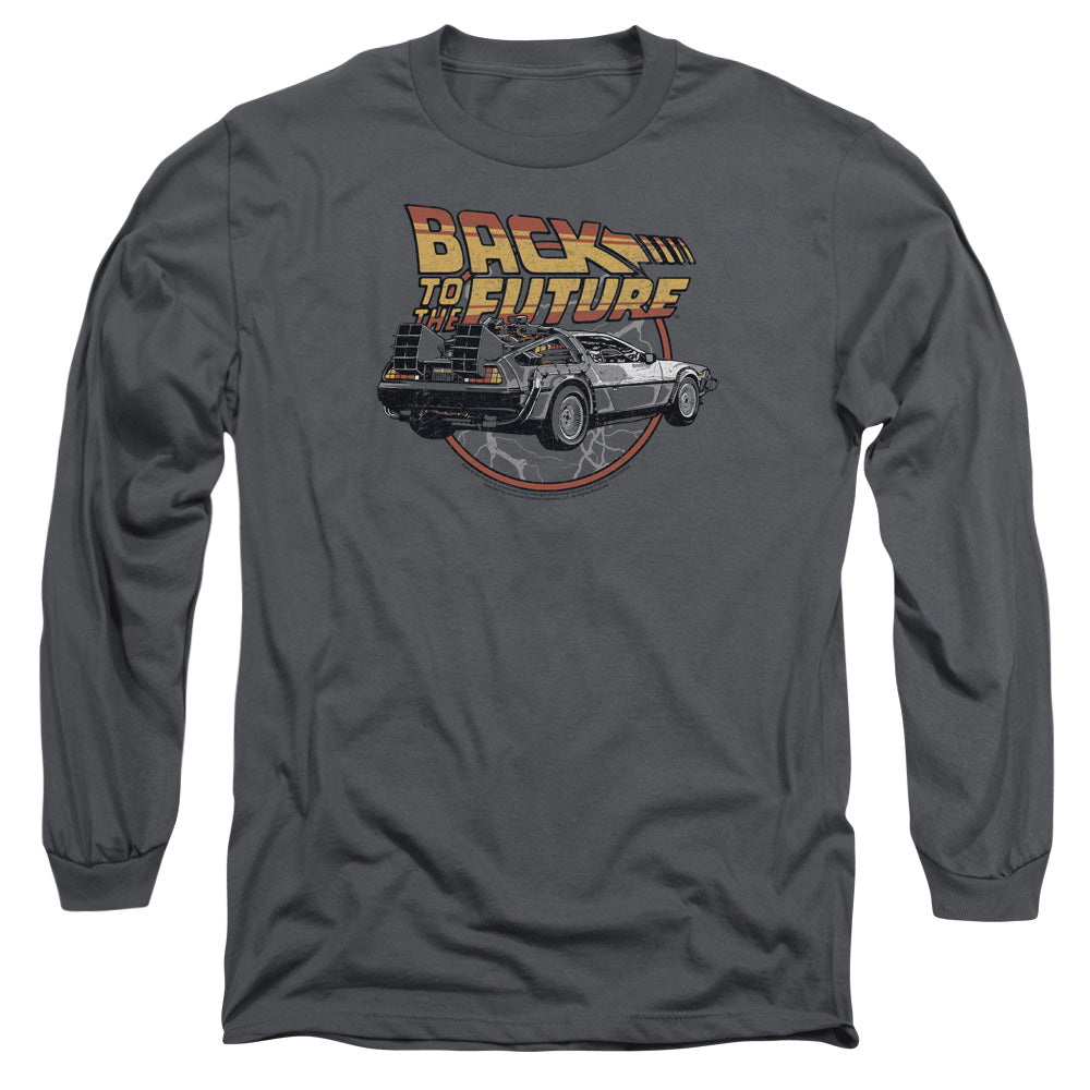 Back To The Future Time Machine Mens Long Sleeve Shirt Charcoal Officially Licensed