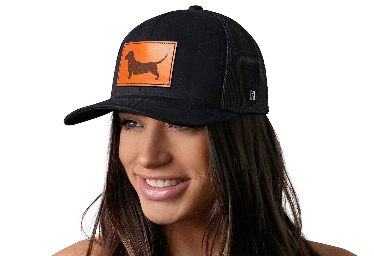 Dachshund Trucker Hat Leather | Black Dog Snapback Haka