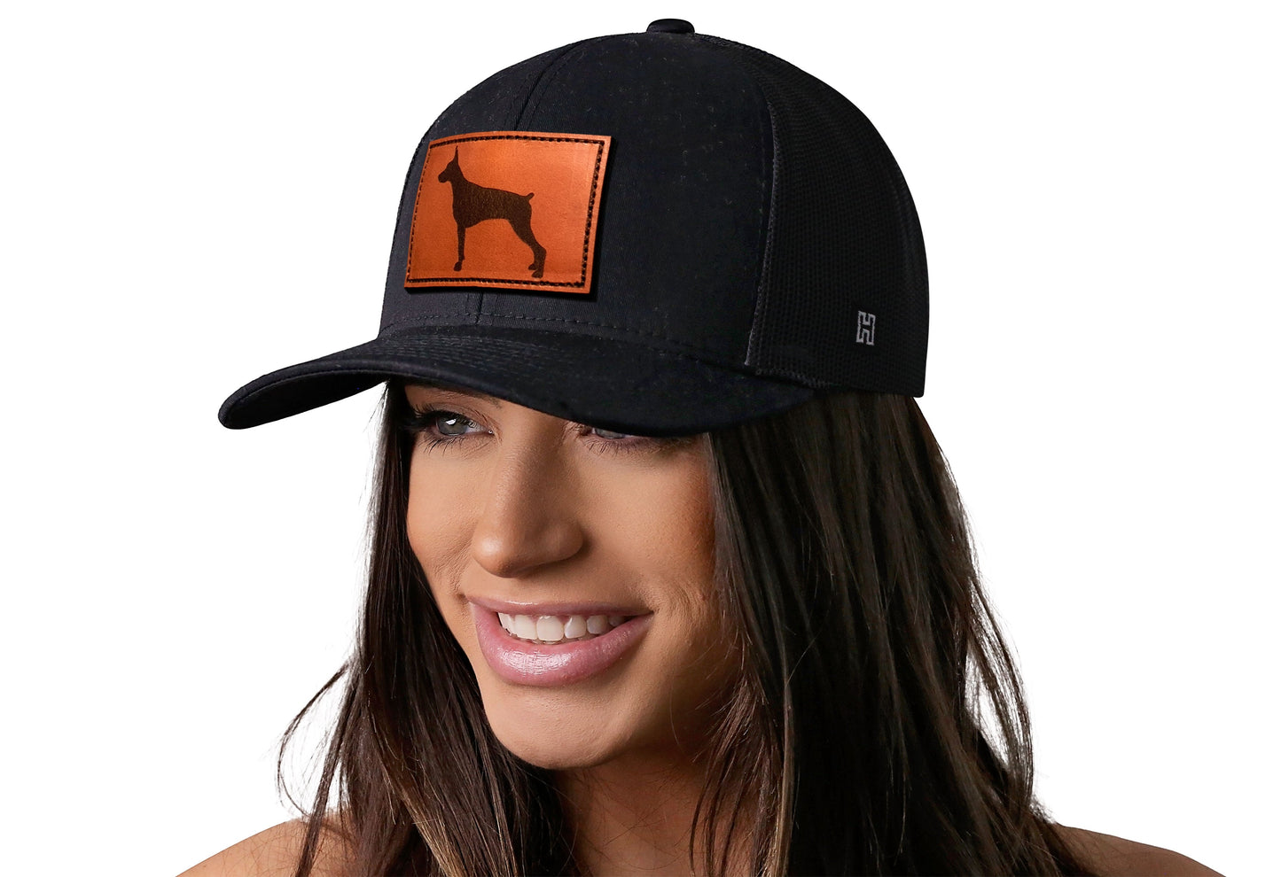 Doberman HAKA Trucker Hat Leather Black Dog Snapback
