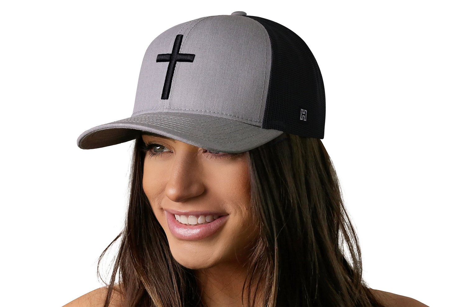 Cross Trucker Hat | Gray-Black bold cross Snapback