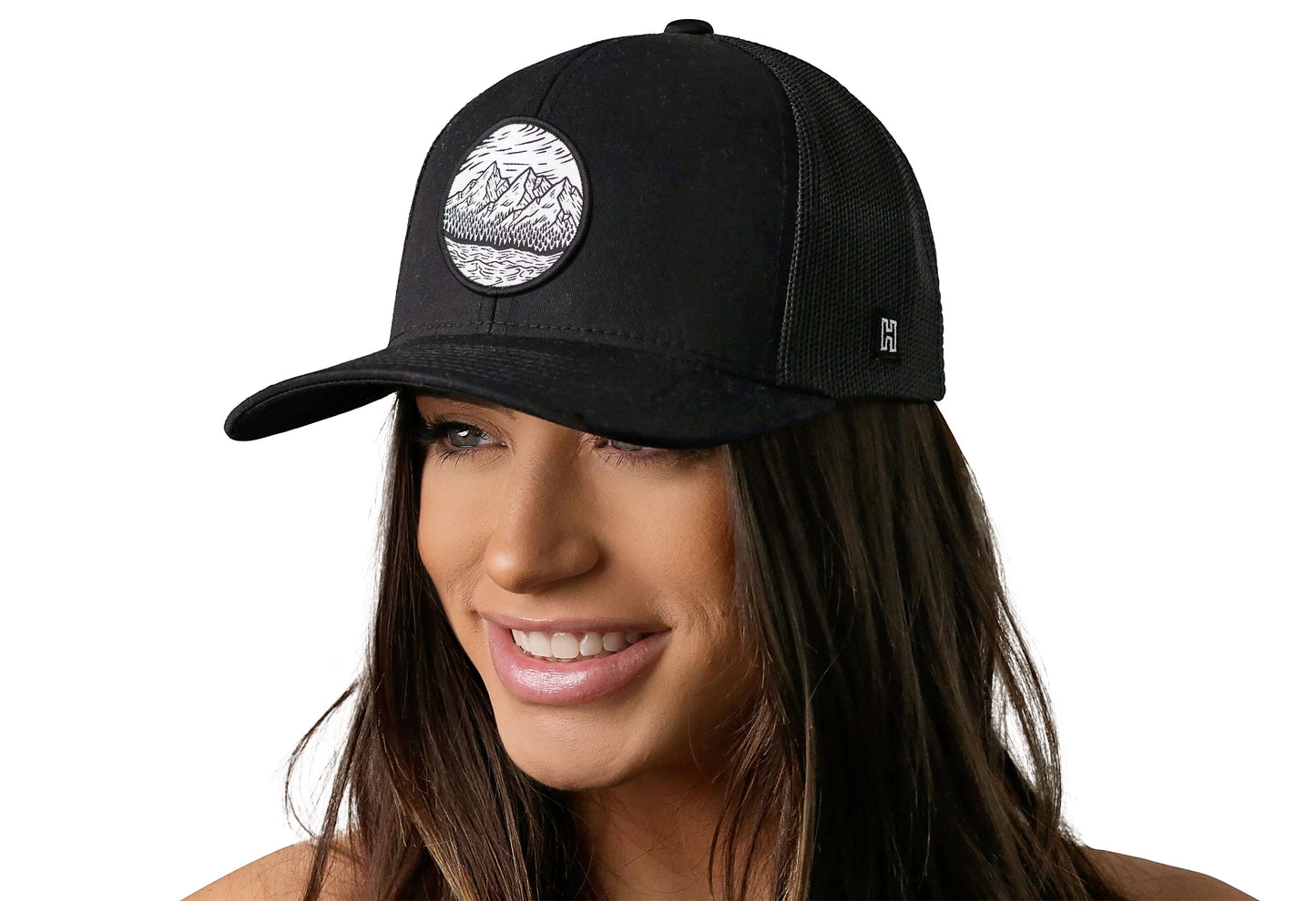 Circle Mountain and Trees Trucker Hat | Black Outdoors Snapback