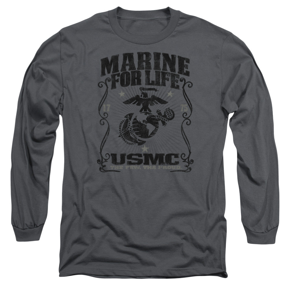 Us Marine Corps For Life Mens Long Sleeve Shirt Charcoal Officially Licensed