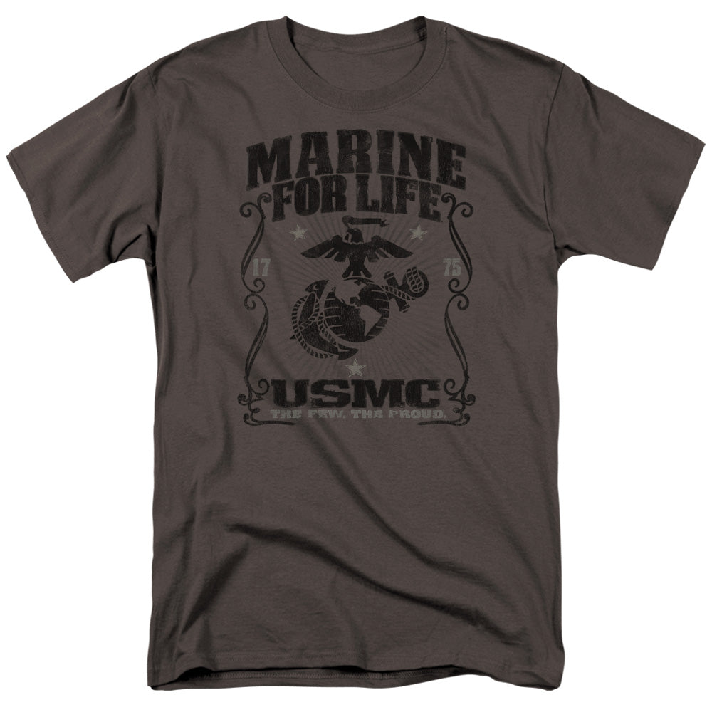 Us Marine Corps For Life Mens T Shirt Charcoal Officially Licensed