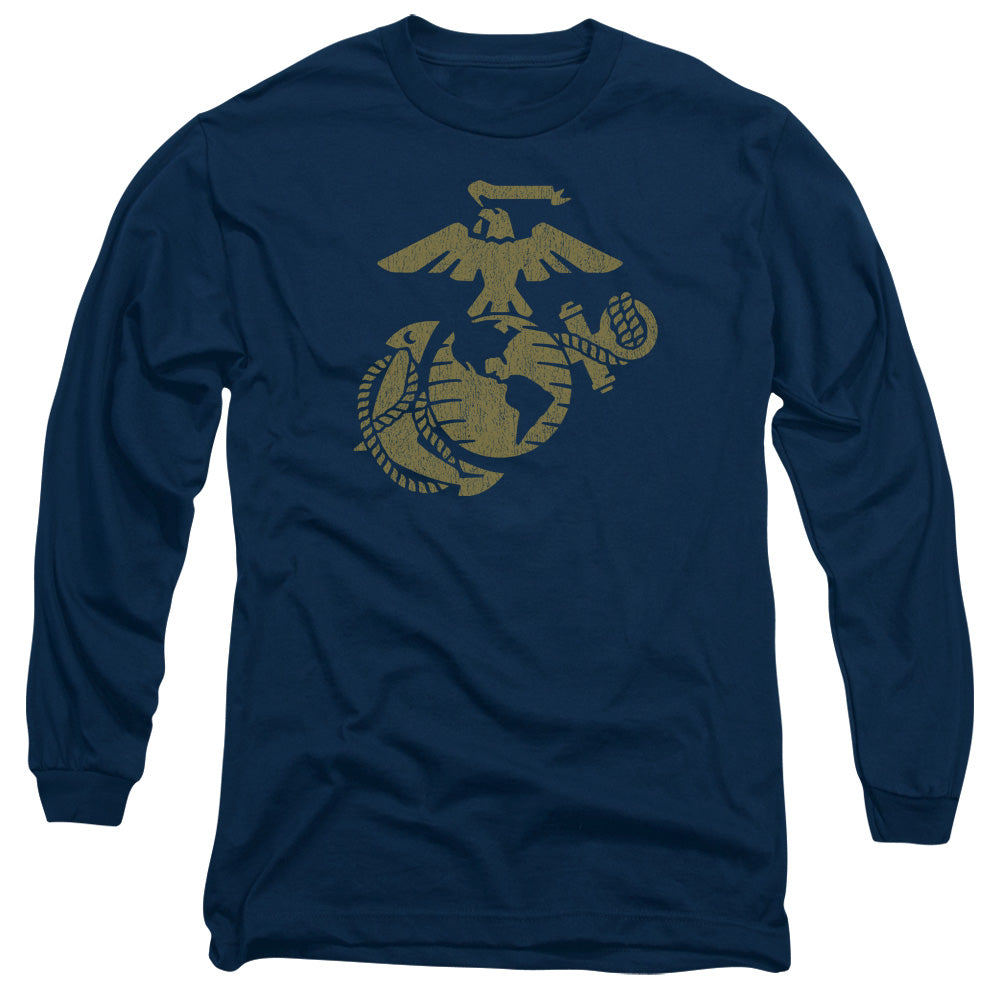 Us Marine Corps Gold Emblem Mens Long Sleeve Shirt Navy Officially Licensed