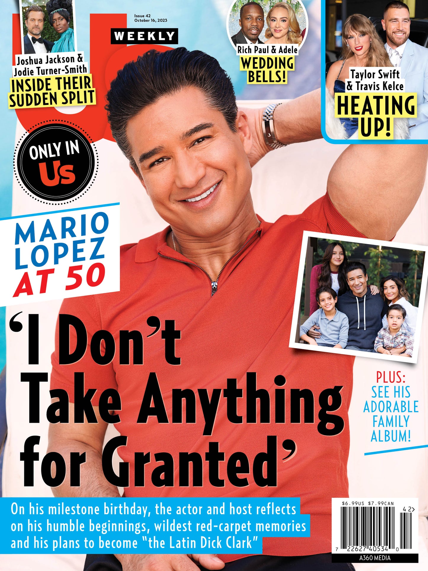 Us Weekly - 10.16.23 Mario Lopez I Don't Take Anything for Granted! Becoming The Latin Dick Clark, Taylor Swift & Travis Kelce Romance, Joshua Jackson & Jodie Turner-Smith Split & Adele Wedding Bells!