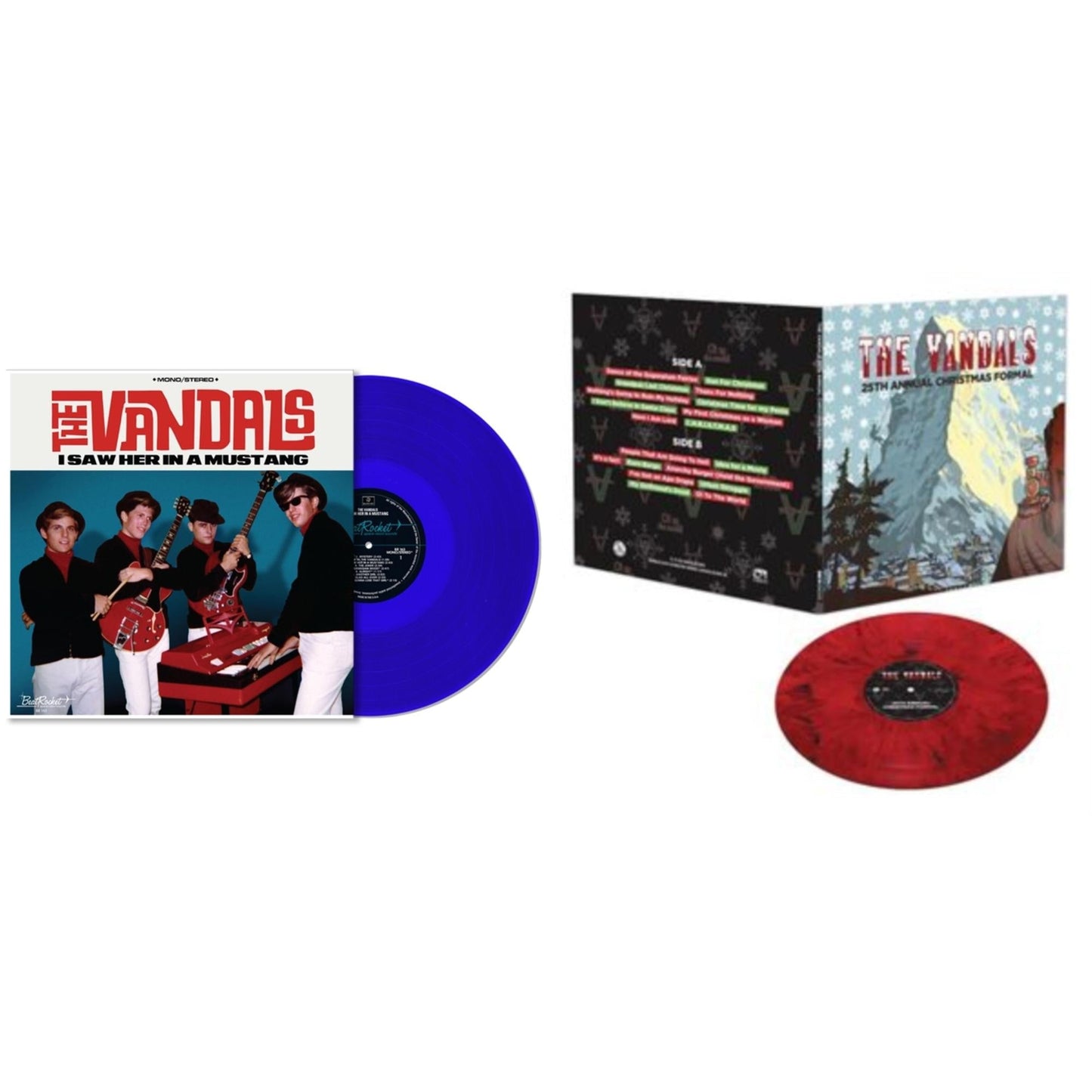 Vandals - I Saw Her In A Mustang (Blue LP Vinyl) & 25Th Annual Christmas Formal (Red & Black Marble LP Vinyl)