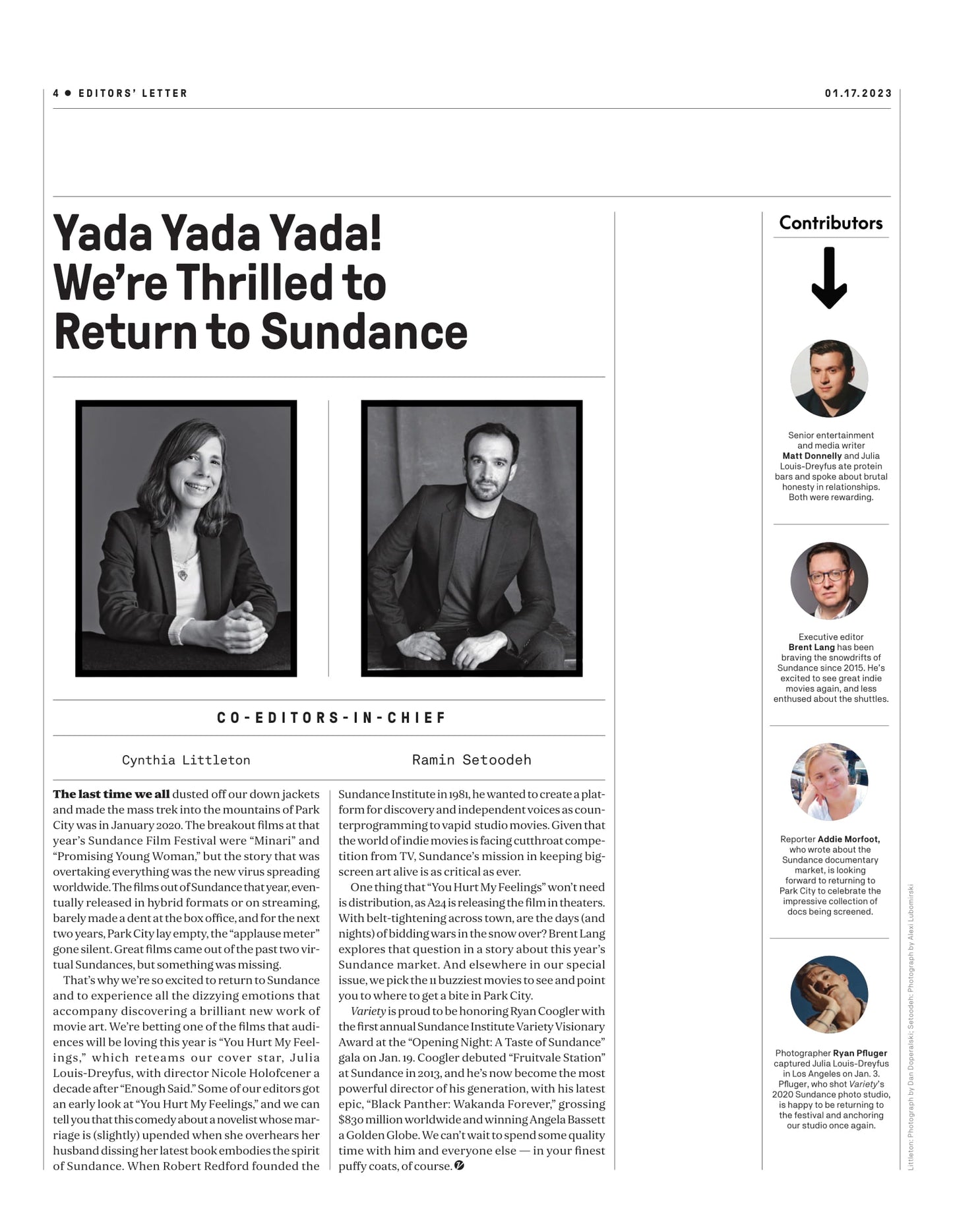 Variety - 23.01.17 Edition: The Sundance Issue, Julia Louis-Dreyfus Talks Movie You Hurt My Feelings, Debuting In The Marvel Cinematic Universe & Beating Cancer, Dealmakers Look For Indie Hits & More!