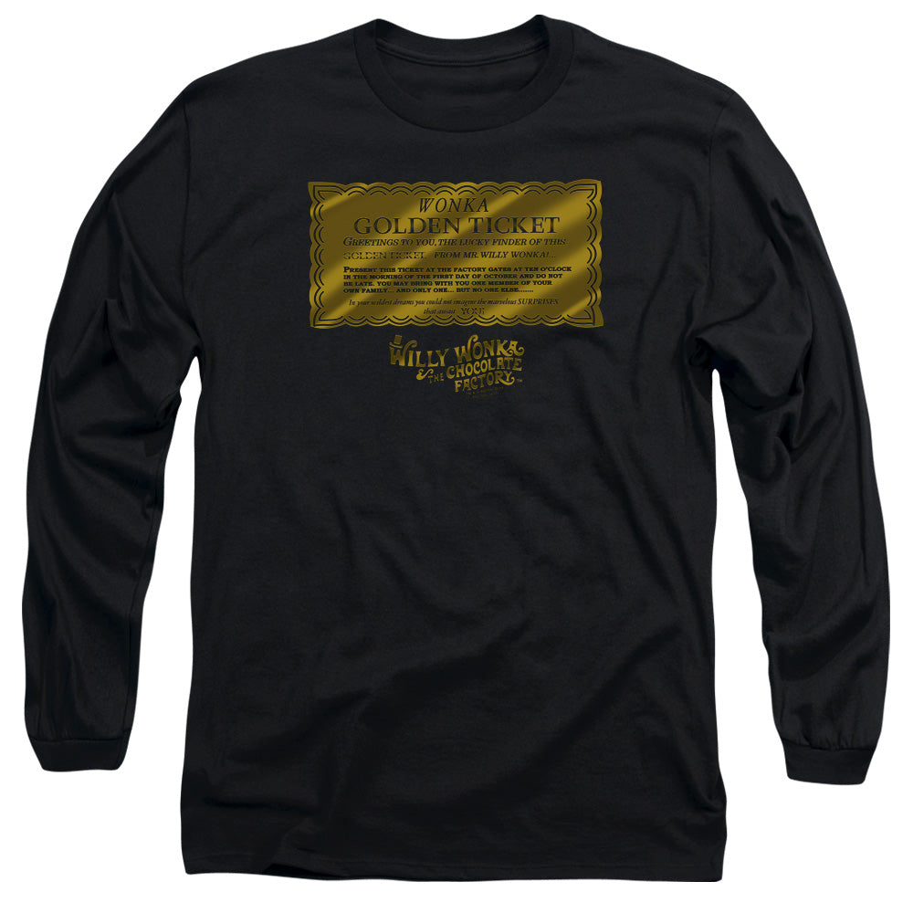 Willy Wonka And The Chocolate Factory Golden Ticket Mens Long Sleeve Shirt Black Officially Licensed
